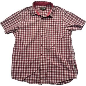 Jeep Shirt Mens Large Red Plaid Short Sleeve Button Up Outdoors Camping Logo